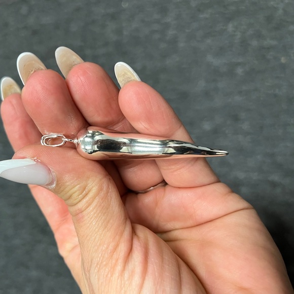 925 Sterling Silver Extra Large Italian Horn Lucky Charm 2.5” inches - Picture 3 of 9